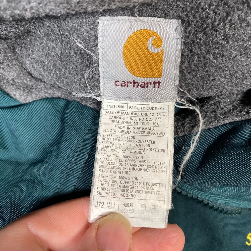Carhartt Jacket J72 Teal Nylon Lightweight Men's Size L Full Zip Fleece Lined - Picture 4 of 10